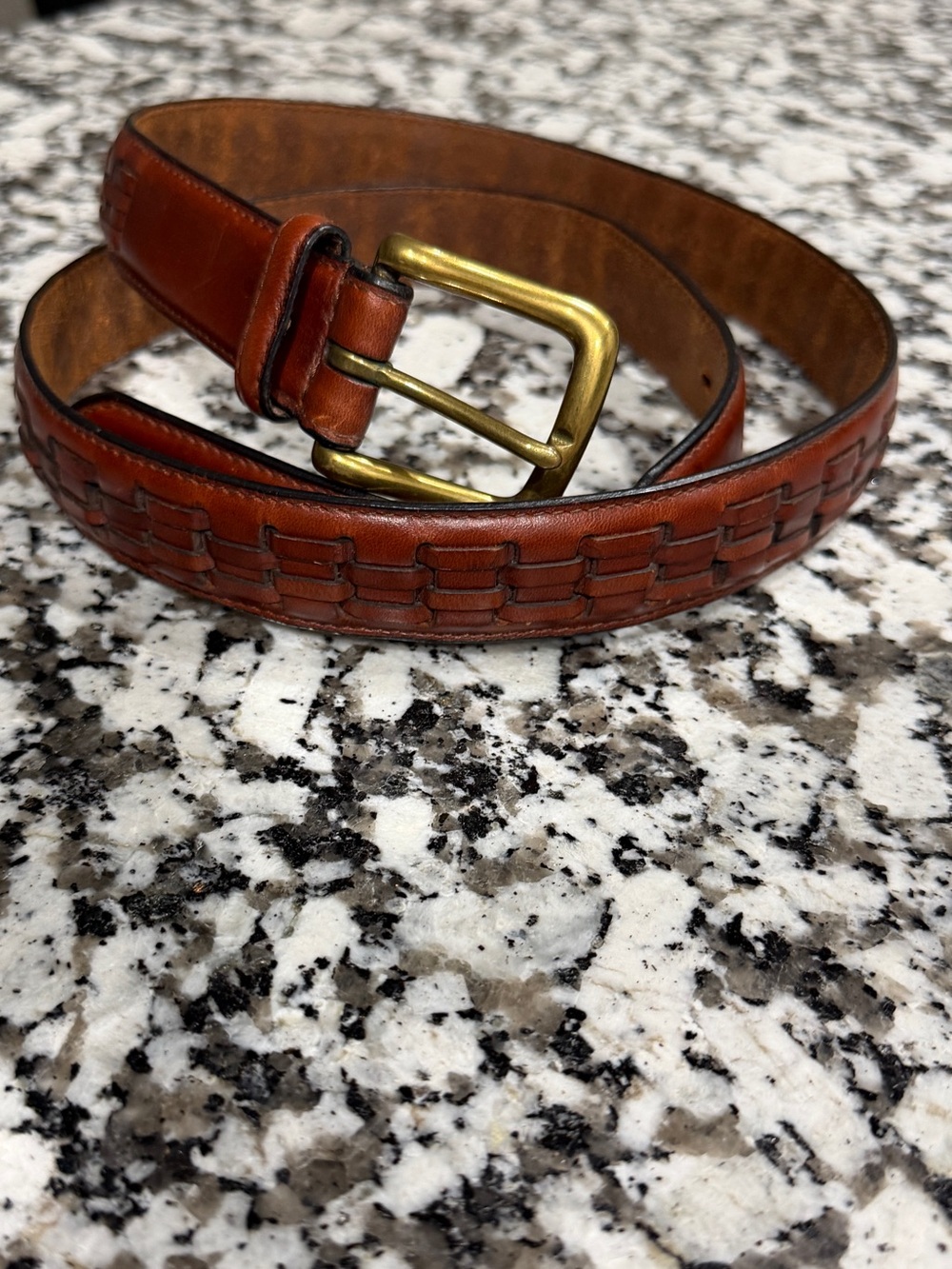 Men's John Henry Woven Leather Belt with Brass Buckle - Brown
